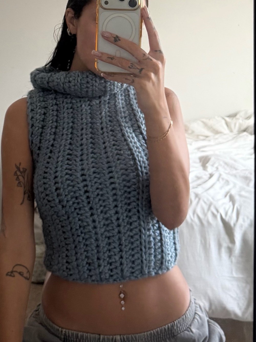 handmade chunky crochet turtle neck tank